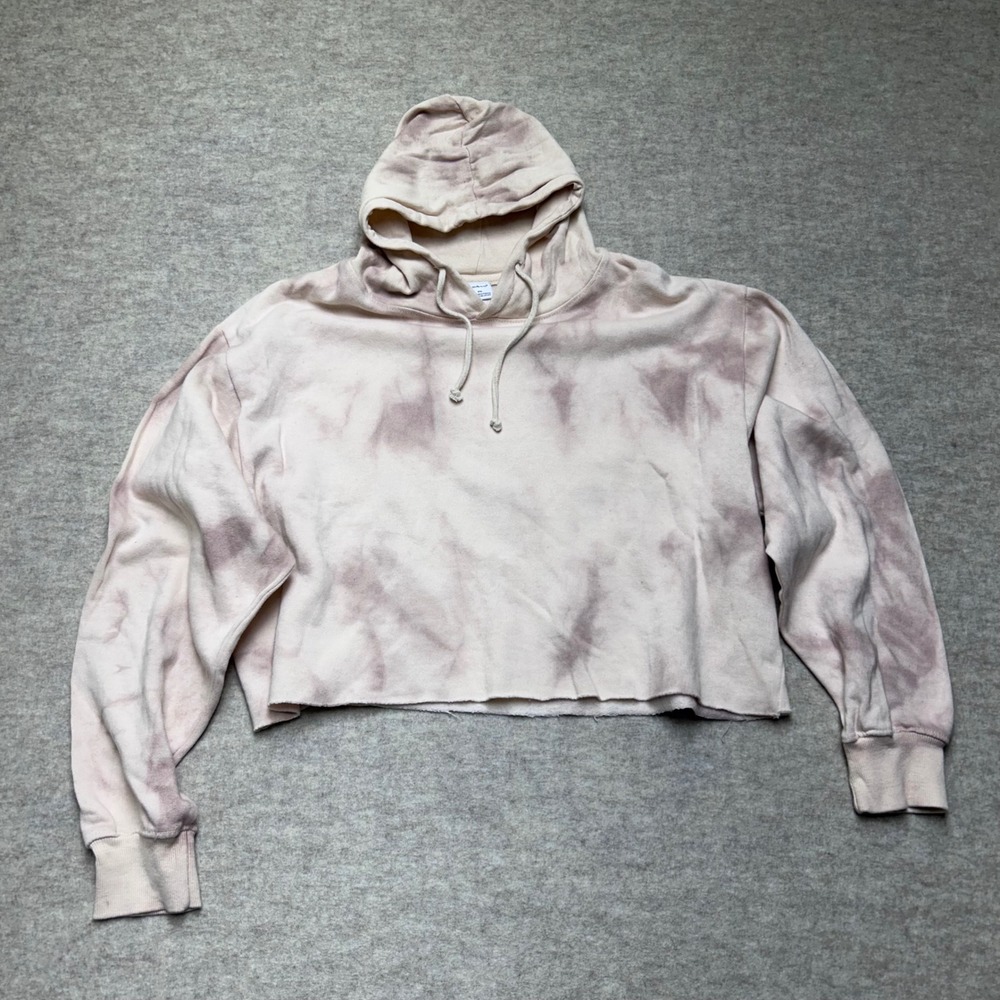J.o&co Cream Tan Tie Dye Cropped Hoodie‎ Raw Hem Pullover Sweatshirt Athleisure